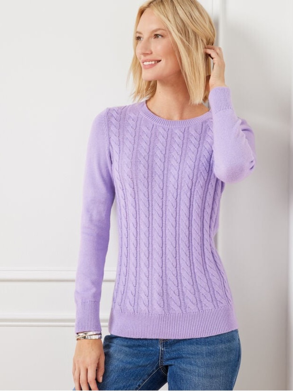Talbots Soft Cable Knit Crewneck Sweater Purple Rose Medium